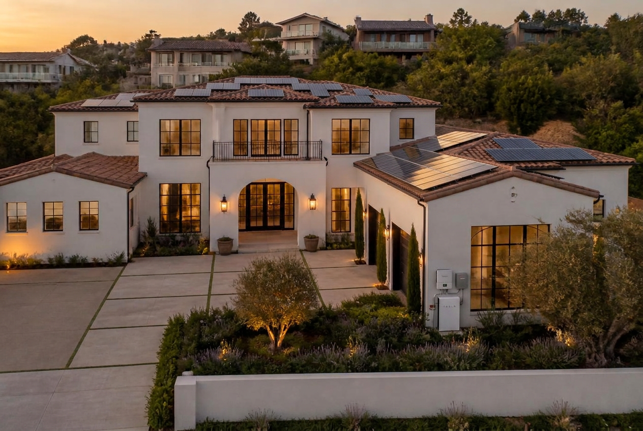 Modern villa after a professional rooftop solar system installation