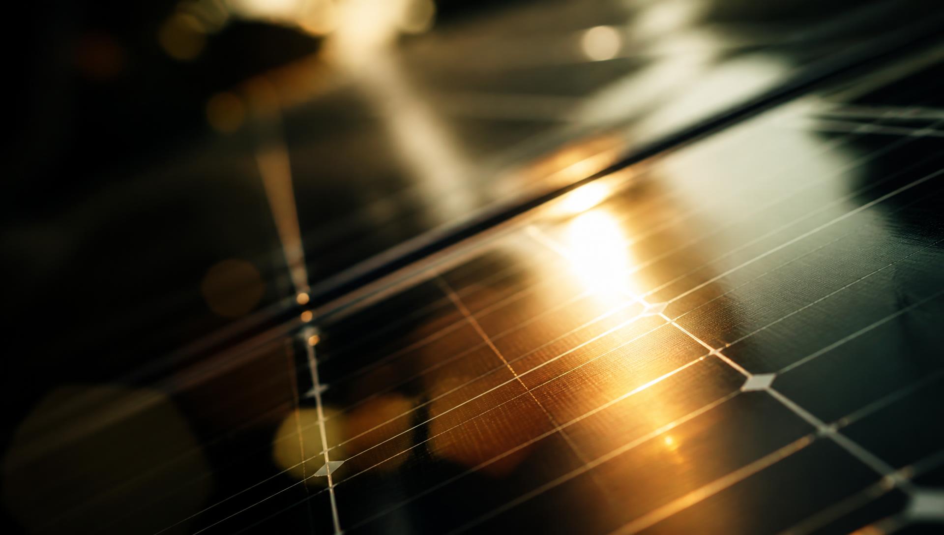 Sunlight refracting across solar panel cells