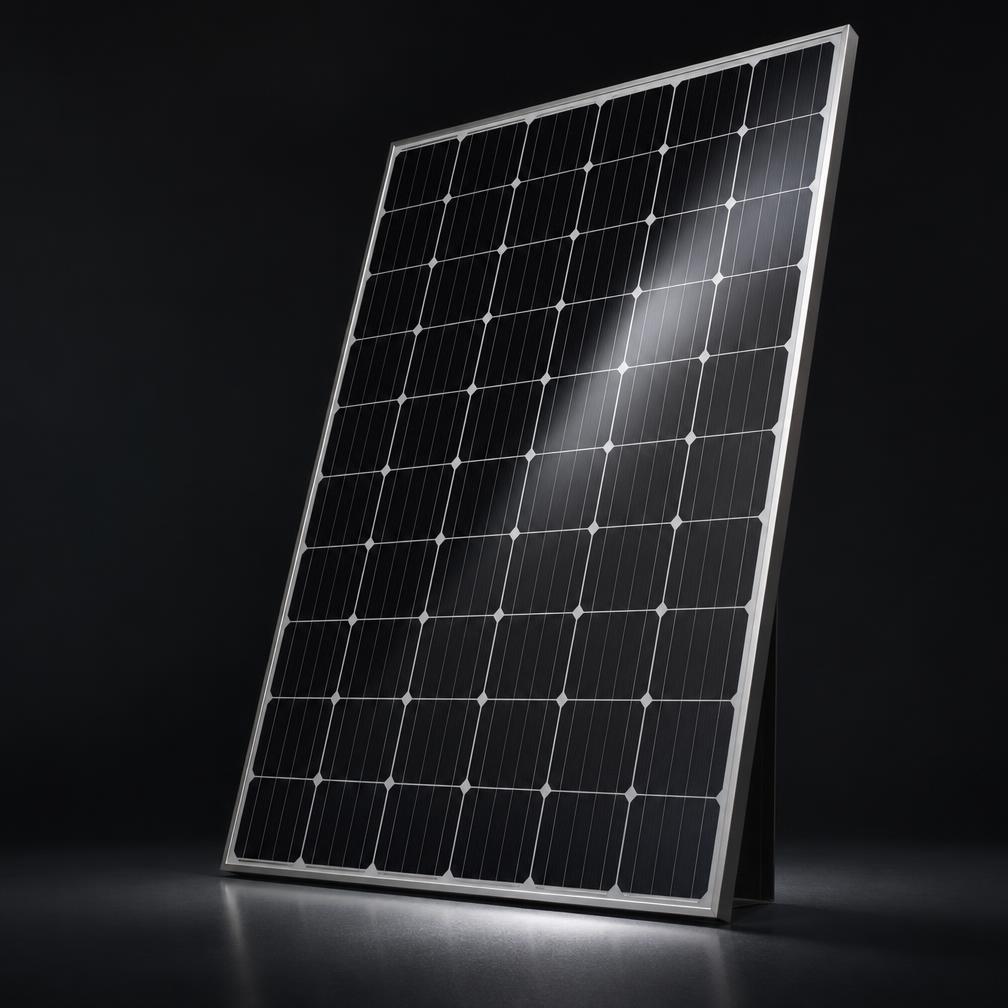 Premium monocrystalline solar panel studio product photograph