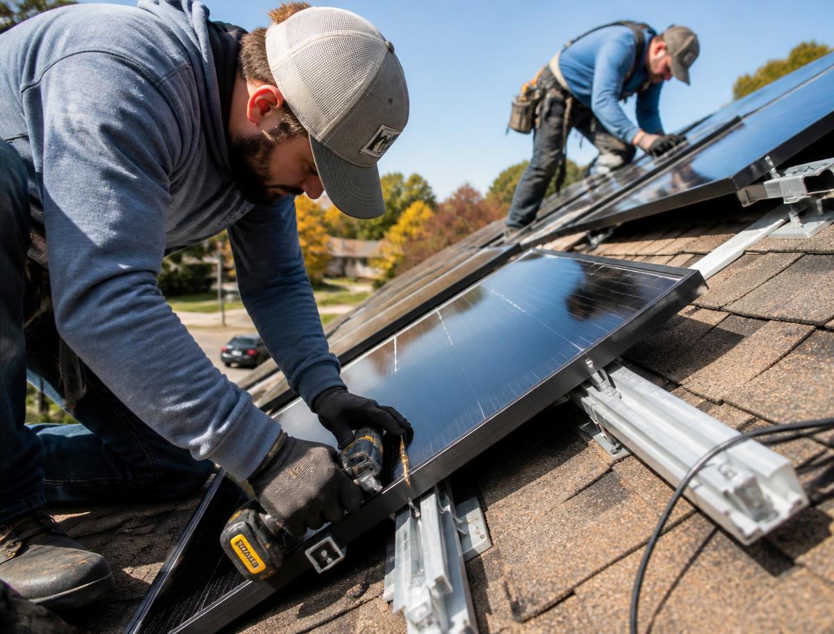 Certified installers mounting solar panels